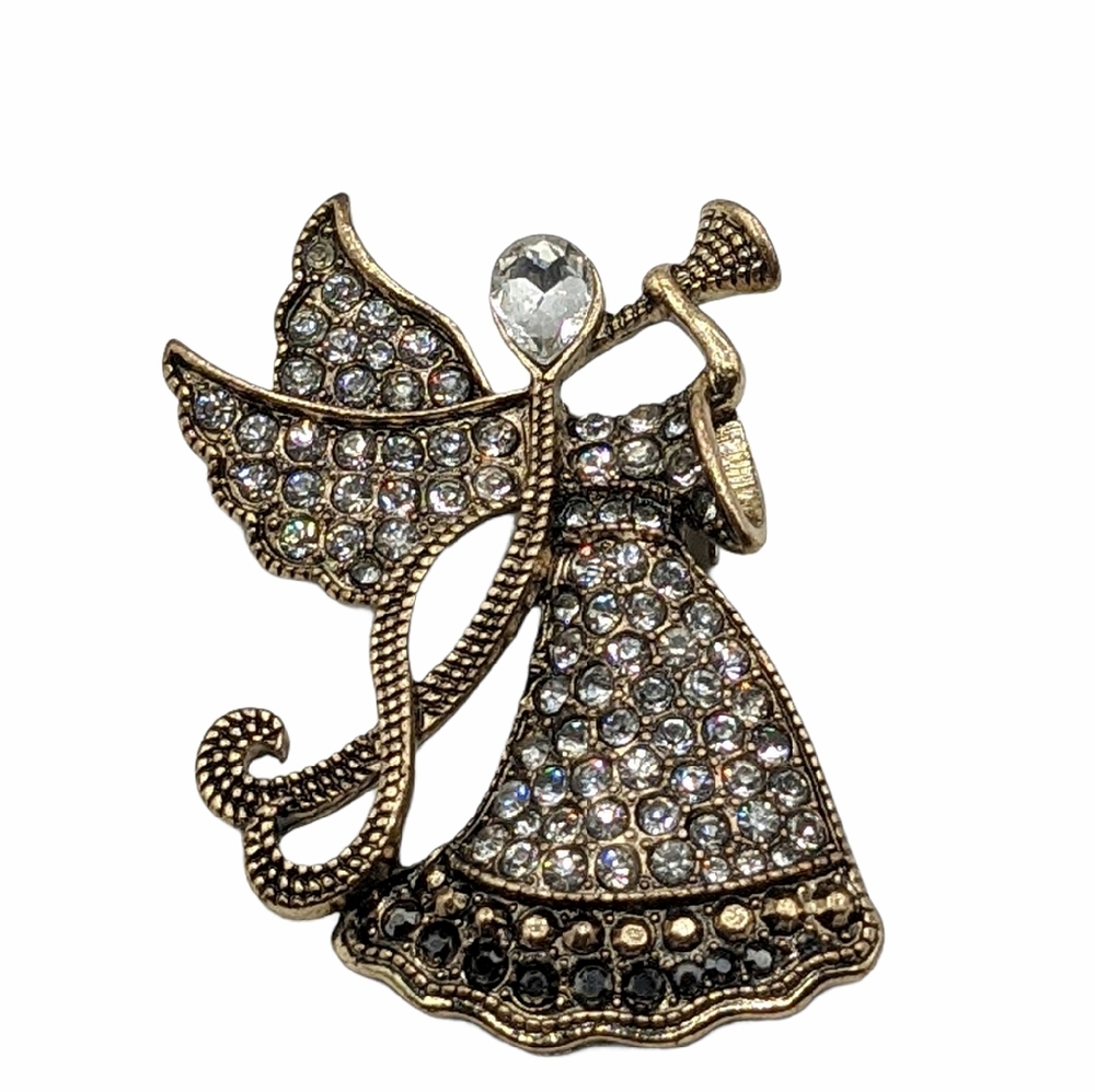 Vintage Monet Angel with Trumpet Rhinestone Brooch